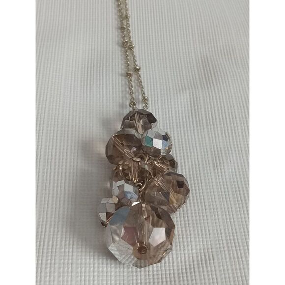 Brown Translucent Glass Beaded Cluster Pendant Gold Toned Cable Chain Necklace - Picture 3 of 10